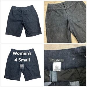 Women's Roz & Ali 4 S Small Navy Blue Khakis Chino Bermuda Jeans Shorts NWOT